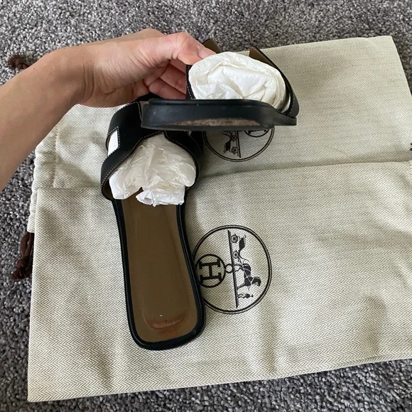 Hermes Black Oran Sandals size 37 - Picture 12 of 12